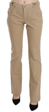 Just Cavalli Beige Cotton Mid Waist Straight Trousers Pants In Brown