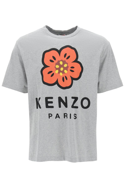 Kenzo Flower-print Relaxed-fit Cotton T-shirt In Grey