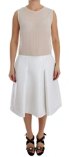 KOONHOR WHITE PLEATED BOTTOM TANK SHEATH TRANSPARENT DRESS