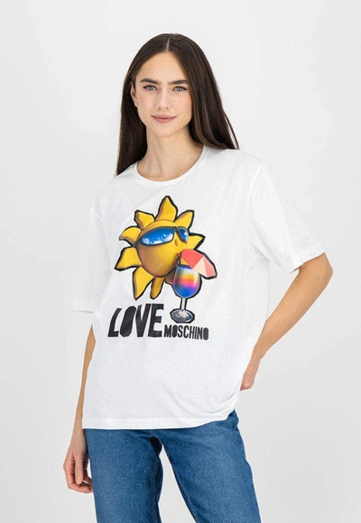 Love Moschino Round Neck Logo Printed  Tops & T-shirt In White