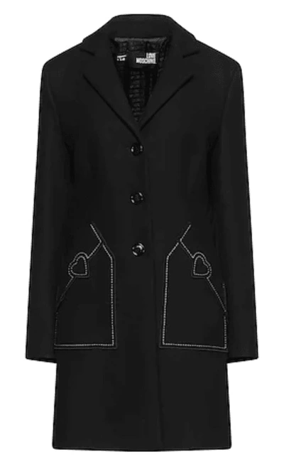 Love Moschino Topstitched Wool-blend Felt Coat In Black