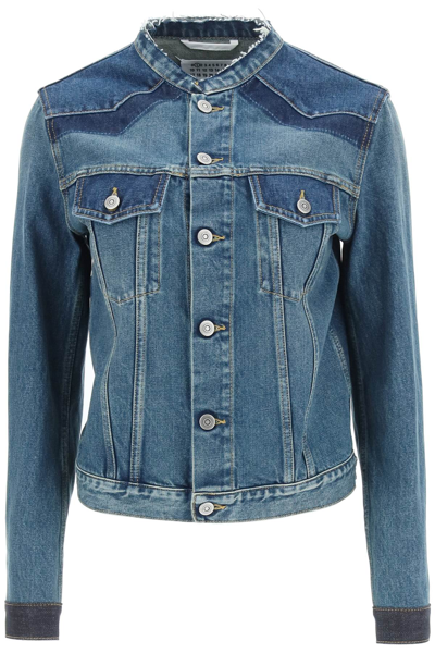 Maison Margiela Denim Jacket With Decortique' Collar In Blue