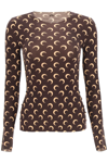 Marine Serre Fitted Moon Print Mock Neck Top In Multicolor