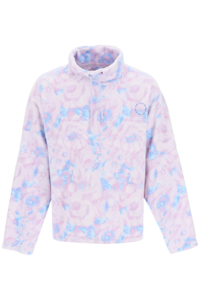 Martine Rose Floral Print High Collar Fleece Jacket In Blue