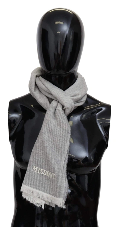 Missoni Elegant Beige Wool Scarf With Embroidery Detail