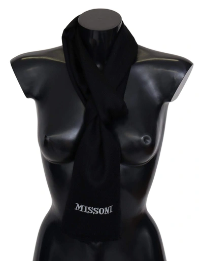 Missoni 100% Wool Unisex Neck Wrap Fringes Logo Men's Scarf In Black