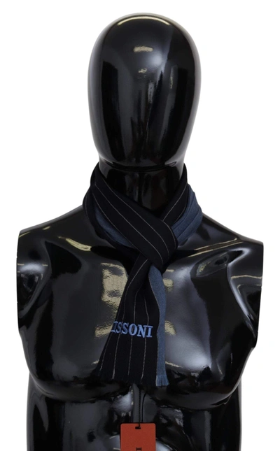 MISSONI BLACK BLUE STRIPED WOOL UNISEX WRAP SCARF