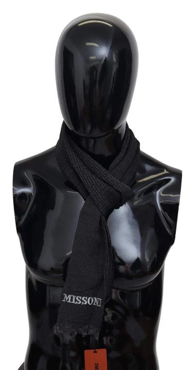 MISSONI BLACK WOOL KNIT UNISEX NECK WRAP SCARF