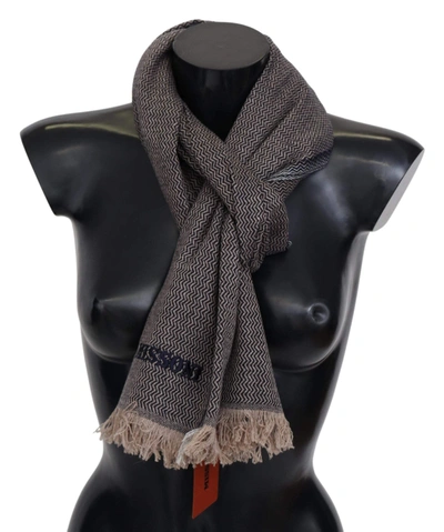 Missoni Brown Zigzag Pattern Cashmere Unisex Wrap Fringe Scarf