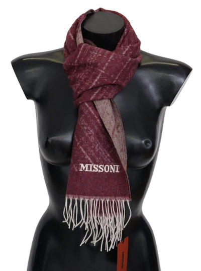 Missoni Maroon 100% Cashmere Unisex Neck Wrap Fringes Scarf In Marrone