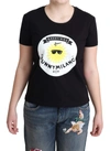 MOSCHINO BLACK COTTON SUNNY MILANO PRINT T-SHIRT