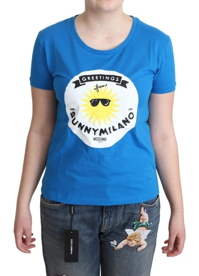 Moschino Blue Cotton Sunny Milano Print Tops T-shirt