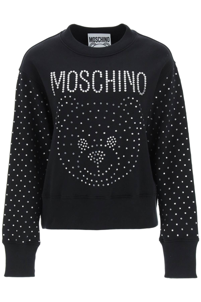 Moschino Crystal Teddy Bear Sweatshirt In Black