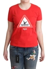 MOSCHINO RED COTTON SWIM GRAPHIC TRIANGLE PRINT  T-SHIRT