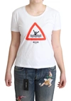 MOSCHINO WHITE COTTON GRAPHIC TRIANGLE PRINT T-SHIRT