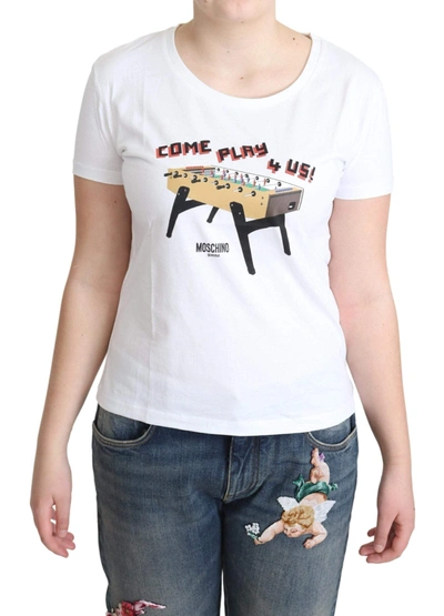 Moschino White Cotton Come Play 4 Us Print Tops T-shirt