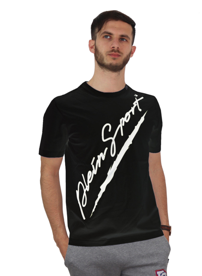 Plein Sport Embossed Cotton  T-shirt In Black