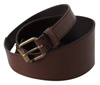 PLEIN SUD BROWN LEATHER GOLD METAL BUCKLE BELT