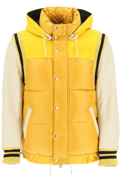 Sacai Nylon And Leather Jacket In Multicolor