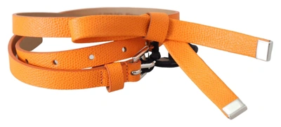 Scervino Street Orange Tangerine Leather Slim Silver Metal Buckle Belt