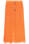 Self-portrait Self Portrait Lace Midi Skirt With Golden Buttons In Orange