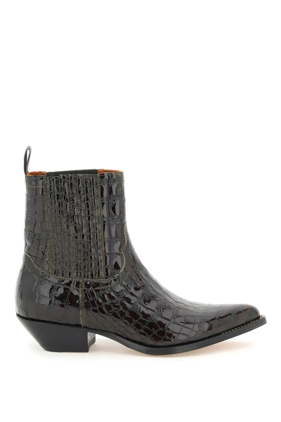 Sonora Croco-embossed Leather Hidalgo Ankle Boots In Black