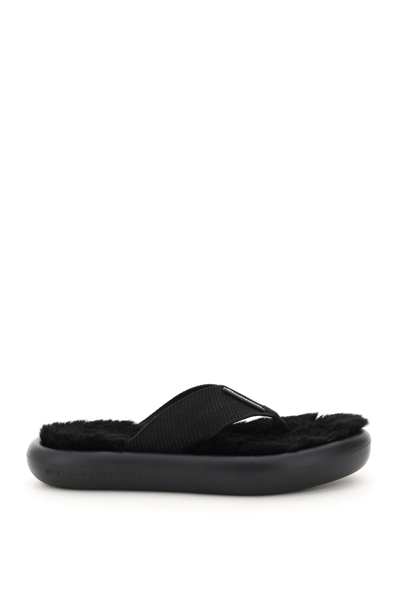 Stella Mccartney Air Thong Mules With Faux Fur In Black