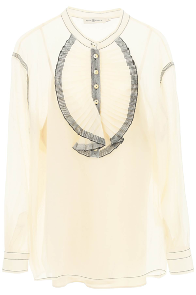 Tory Burch Blouse With Ruffles In Beige