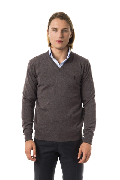 Uominitaliani V-neck Emroidered Sweater In Gray