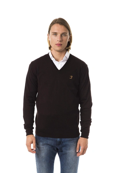 Uominitaliani V-neck Emroidered Sweater In Brown