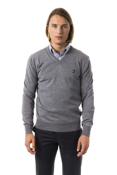 Uominitaliani V-neck Emroidered Sweater In Gray