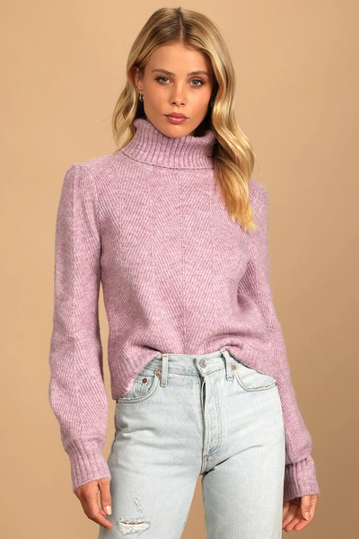 Lulus Meet Cozy Lavender Knit Long Sleeve Turtleneck Sweater In Purple