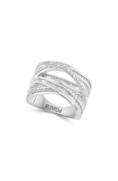 Effy Sterling Silver Diamond Crossover Ring In White