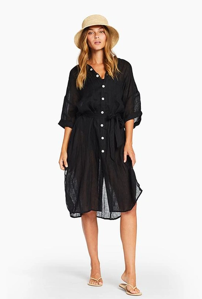 Vitamin A Playa Linen Shirt Dress In Ecolinen Gauze Black