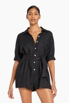 Vitamin A Playa Coverup Button-front Romper In Ecolinen Black