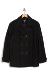 Izod Double Breasted Wool Blend Peacoat In Black