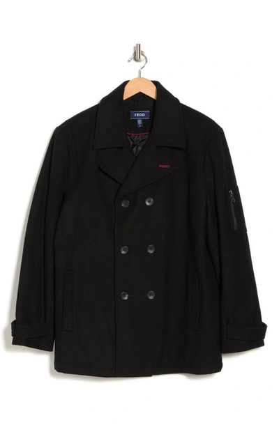 Izod Double Breasted Wool Blend Peacoat In Black