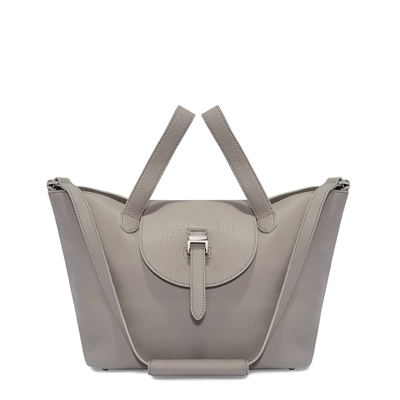 Meli Melo Thela Medium Taupe Grey Leather With Zip Closure Tote Bag For Women