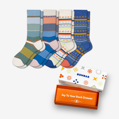 Bombas Lightweight Calf Sock 4-pack Gift Box In Blue Soft White Mix
