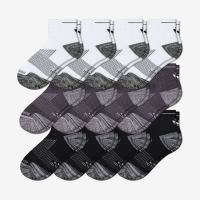 Bombas Running Quarter Sock 12-pack In White Charcoal Black Bee