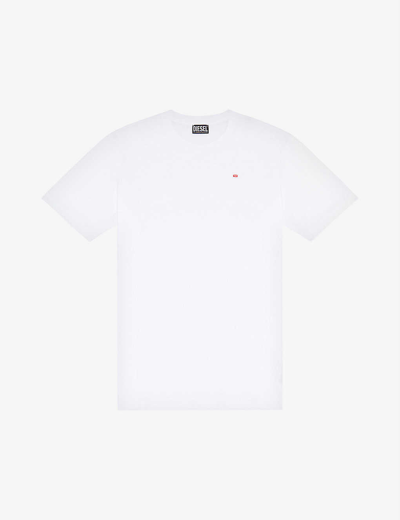 Diesel T-just-microdiv Logo-embroidered Cotton T-shirt In White