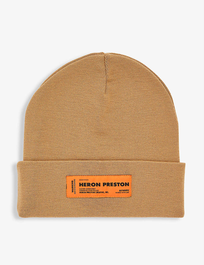 Heron Preston Logo-patch Wool Beanie Hat In Tobacco Brown Anthracite