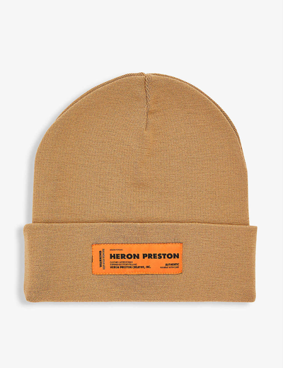 Heron Preston Logo-patch Wool Beanie Hat In Tobacco Brown Anthra