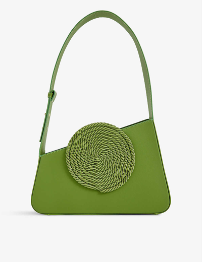 D'estree Albert Medium Braided Leather Shoulder Bag In Green