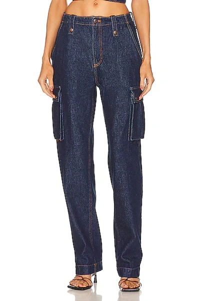 Magda Butrym Buttoned-pocket Relaxed-fit Mid-rise Denim Cargo Trousers In Navy