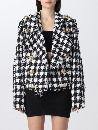 Balmain White & Black Double-breasted Jacket In Multi