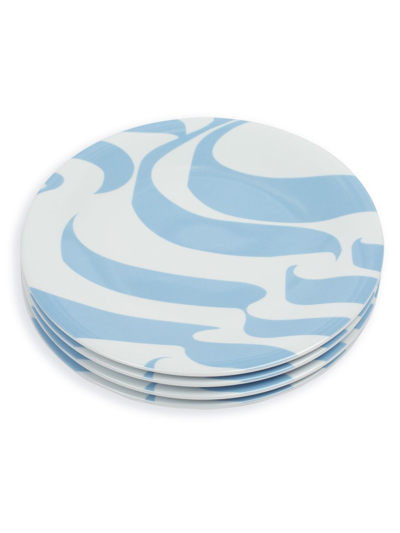 Misette Colorblock Four-piece Salad Plate Set In Blue Whie