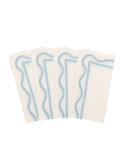 Misette Colourblock Linen Four-piece Napkin Set In Blue