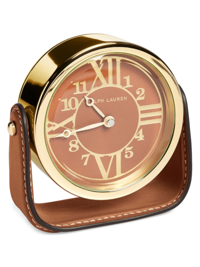 Ralph Lauren Brennan Brown Leather Saddle Clock