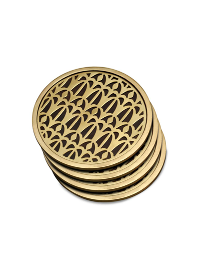 L'objet Fortuny Venise 4-piece Gold-plated Coaster Set In Gold/black